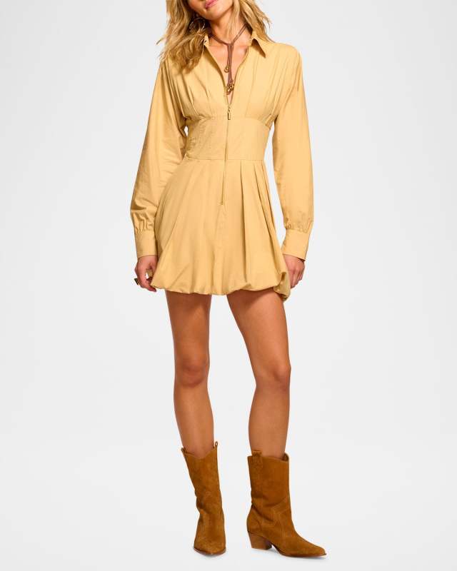 Naria Bubble-Hem Mini Shirtdress